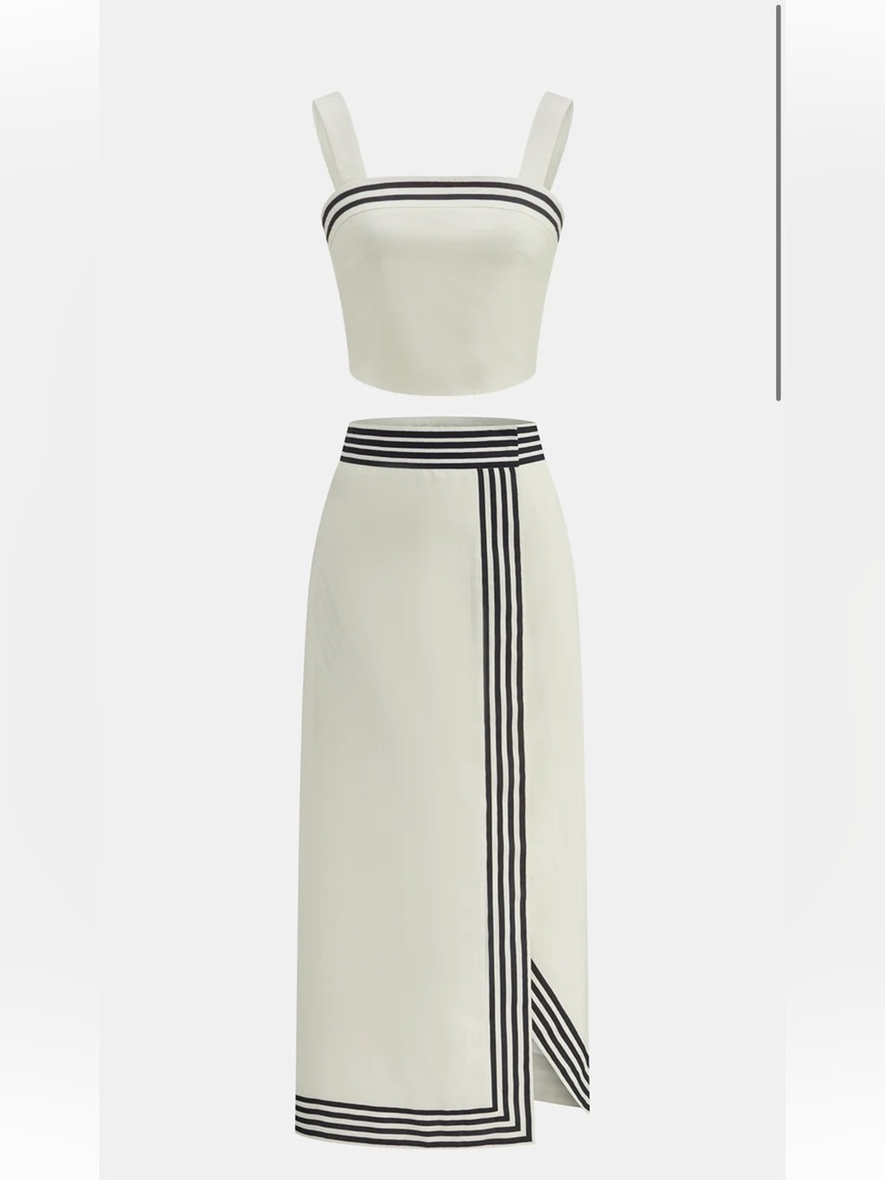 Commense Cream Maxi Skirt with Black Stripe Trim